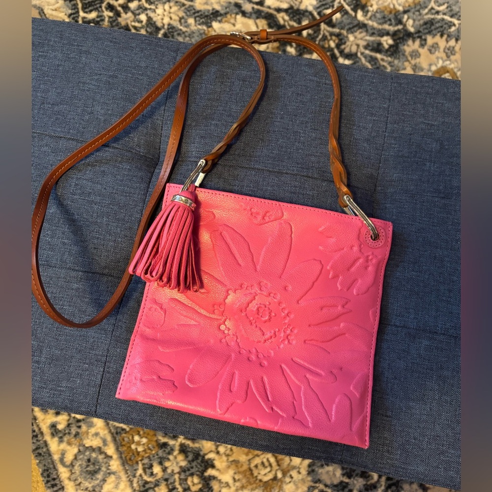 Brighton Pink and Brown Crossbody Bag with Tassel Accent